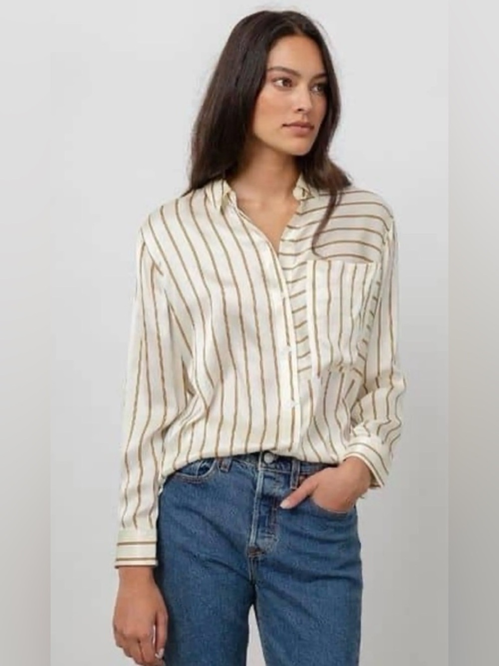 Rails Spencer 100% Silk Blouse in an Ivory/Daffodil Stripe pattern